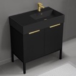 Nameeks DERIN748 Black Bathroom Vanity, 32 Inch, Modern, Matte Black, Free Standing, Gold Handles